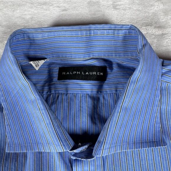 Ralph Lauren Black Label Shirt Blue Striped Stretch Fabric Regular Fit 18 - Picture 3 of 8